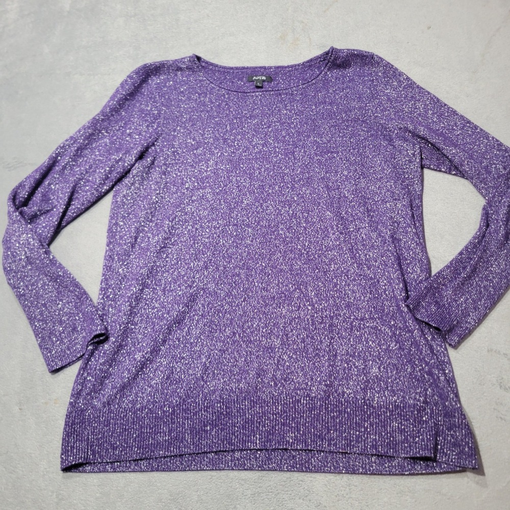 Apt9 Sweater Womens Large Purple Metallic Shimmer Crew Neck Long Sleeve Pullover